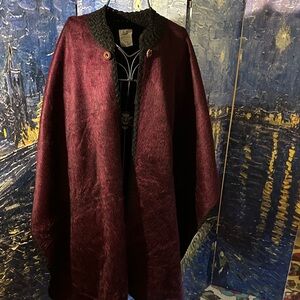 Rich Maroon Opera Cape Coat. Alpaca “Acrilica”/Alpaca Hand crocheted trim black